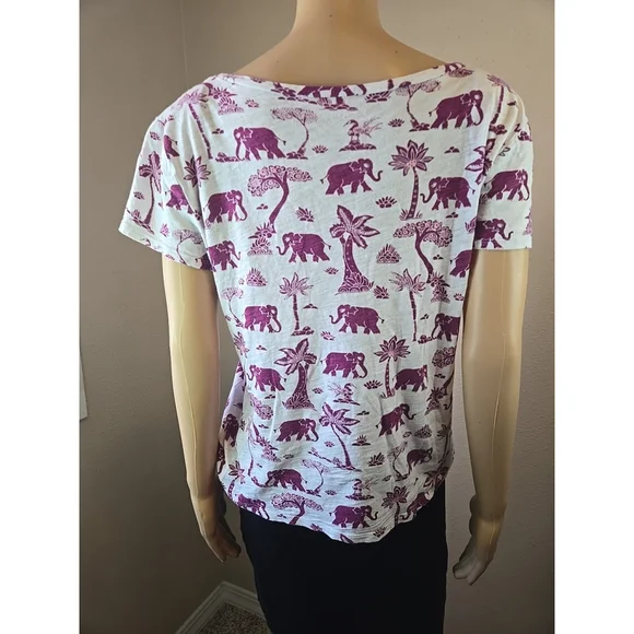 LOFT Women's White Purple Elephant Print Short Sleeve Cotton T-Shirt Size Small - Picture 3 of 6